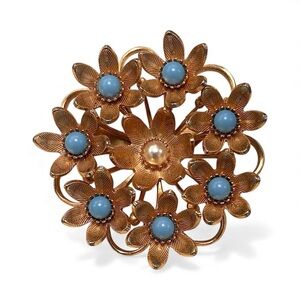 Gold Turquoise and Pearl Vintage Brooch